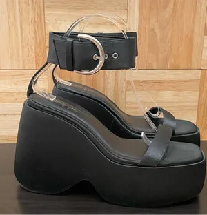 NASTY GAL Black Satin Ankle Strap Buckle Chunky Wedge Platform Sandals Size 8 thumbnail 4