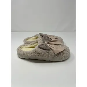 Womens Taupe Fuzzy Faux Fur Scuff Slippers Double Bow Detail Women 8 Soft Girl thumbnail 3