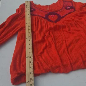 Free People Red Long Sleeve Embroidered Peasant Top thumbnail 9