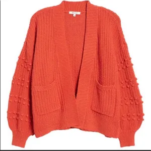Madewell Bobble Cotton Pom Pom Cardigan Sweater in Kilt Red XSMALL NWT thumbnail 2