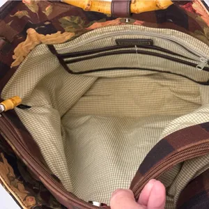 Cynthia Hart Los Angeles Floral Plaid Tote Bag Purse Bamboo Handles Gold Brown thumbnail 12