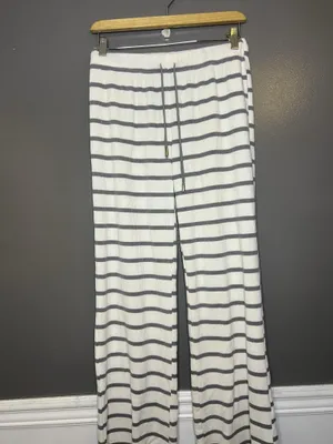 Como Sleep Pajama Set Womens Medium White Gray Stripe Knit Top Pants Lounge thumbnail 9