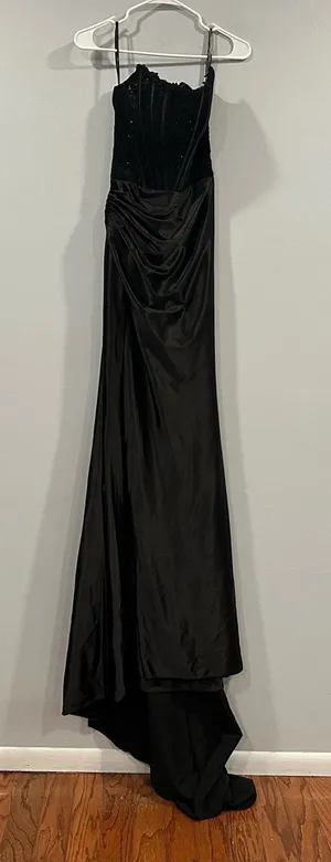 Sherri Hill 55419 Black Corset Beaded Bodice and Satin Gown Sz 2 Prom thumbnail 1