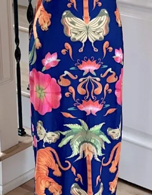 SheIn Colorful Vibrant Maxi Dress Strapless Blue Gold Multicolor New thumbnail 2