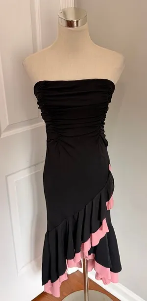 Y2k Black And Pink City Triangles Strapless Ruffle Midi Dress thumbnail 1
