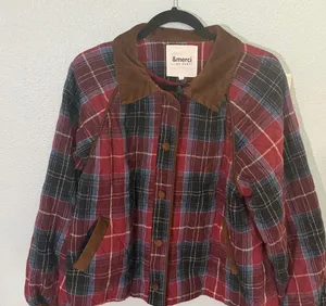 &merci Red Plaid Corduroy Collar Jacket thumbnail 1