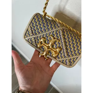 Tory Burch Eleanor Woven Mini Louts Blue/Cream Gold Chain Shoulder thumbnail 3