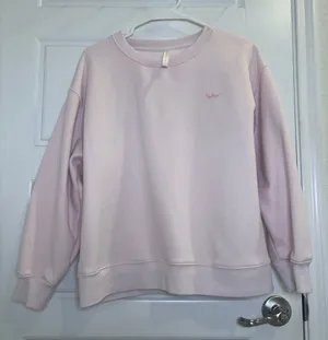 Fabletics Pink Crewneck Sweatshirt Embroidered Logo Graphic Back Pullover thumbnail 1