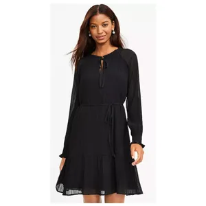 Loft Pleated Tie Neck Dress Womens Medium‎ Black Long Sleeve Knee Length BW18 thumbnail 3