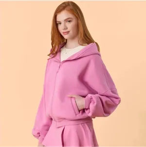 NWT! Blogilates Women's Marshmallow Full Zip Hooded Sweatshirt - Pink XS NEW! thumbnail 7