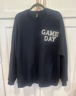 Game Day Pearl Rhinestone Sweatshirt Basketball Sequin sports game Black 2XL EUC thumbnail 1