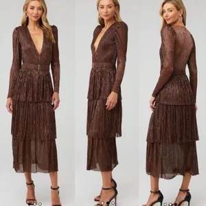 Sabina Musayev Carrie Formal Fall Winter Wedding Guest Long Dress Bronze XS thumbnail 2