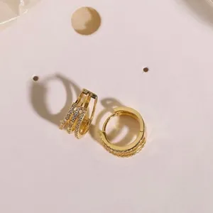 18K Gold Plated Three Circles Hoop Earrings for Women, CZ Cubic Zirconia Earrings thumbnail 2