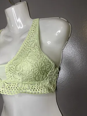 Aerie Bralette Bra Womens Small Green Floral Lace Wireless Lined Longline Soft thumbnail 3
