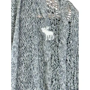 Abercrombie & Fitch Gray Open Knit Logo Long Sleeve Cardigan Sweater Top Size XL thumbnail 5