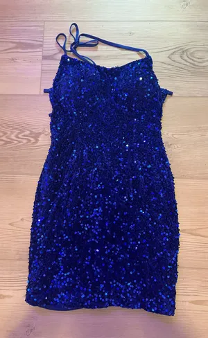 Royal Blue Sequin Lace-Up Back Mini Dress thumbnail 1