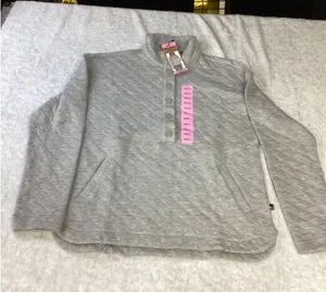 Eddie Bauer Womens Grey Quilted Pullover Snap Mock Neck‎ Sweatshirt EB006752 S thumbnail 1