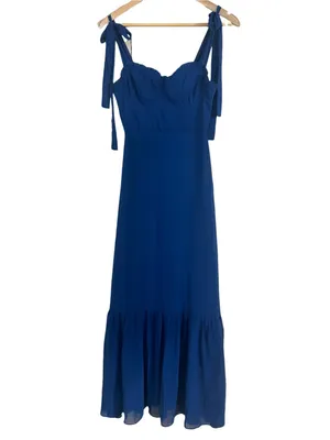 NEW Lulu’s Truly Gorgeous Dark Blue Ruffled Bustier Tie-Strap Maxi Dress XS NWT thumbnail 3