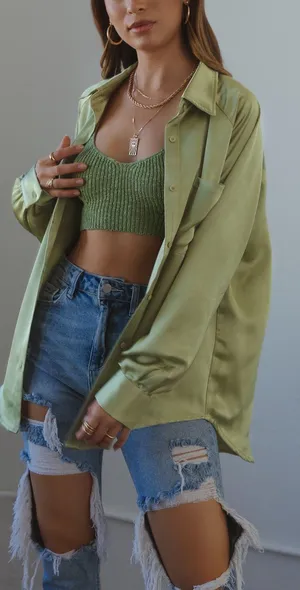Miss Lola Satin Button Down Long Sleeve Blouse thumbnail 7