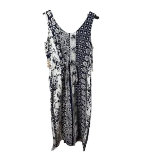 Dawn Joy Fashions Vintage Navy White‎ Batik Beaded Fringe Midi Dress USA Made thumbnail 6