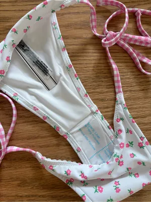 Frankie's Bikinis White Bikini with Pink Floral Print thumbnail 2