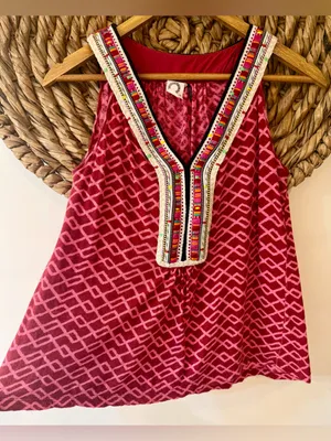 Anthropologie Akemi + Kin Vela Embroidered Linen Blend Tank Top Size Small thumbnail 4