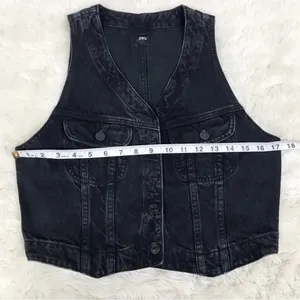 EDWIN Women’s Black Denim Button‎ Front Biker Vest Motorcycle Western Size Small thumbnail 6