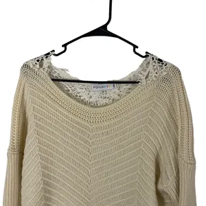 Pollux Size Medium Cream‎ Cottage Boho Floral Lace Back Crochet Sweater thumbnail 3