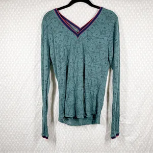 Free People Intimately Green V Neck Floral Lace Long‎ Sleeve Top thumbnail 3