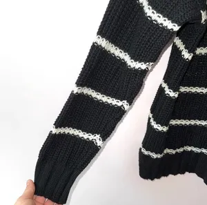 American Eagle Oversized Striped Sweater Black White Crew Neck thumbnail 6