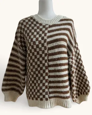 Blu Pepper Mocha Mixed Checker Sweater, Size M, MSRP $64 thumbnail 3