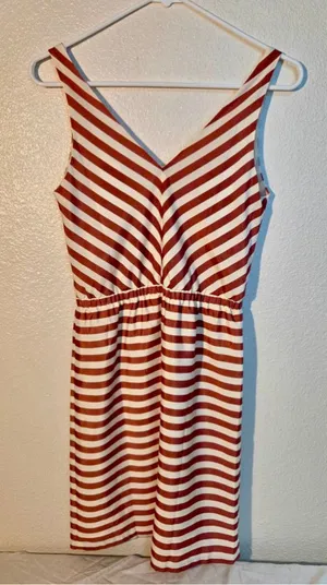 LOFT Women’s XS Rust & Cream Striped Sleeveless Maxi Dress thumbnail 1