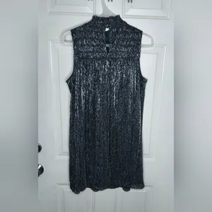 Nine West Black Silver Metallic Lined Sleeveless Party Shift Dress Size Large thumbnail 11