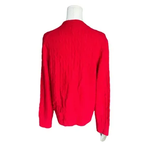 J. Crew - Red Extra Soft Preppy Cardigan Cable Knit Sweater Sz M thumbnail 5