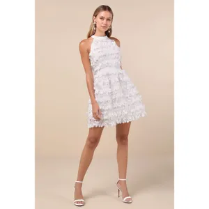 NWT Lulus Dearly Adored White Applique Halter Sleeveless Mini Dress Cocktail L thumbnail 4