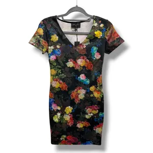 Romeo‎ + Juliet Couture Floral Bodycon Mini Dress Black V Neck XS NEW nWT thumbnail 3