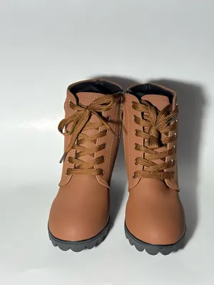 Tan Ankle Boots Lace Up Chunky Block Heel Lug Sole Buckle Detail Size 38/7 thumbnail 3