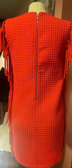 English Factory Red Textured Fringe Shift Dress thumbnail 3