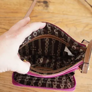 Tignanello Pink Leather Crossbody‎ Bag Organizer Purse Brown Trim Tassel Casual thumbnail 6