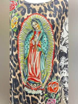 Ed Hardy Cheetah Print Mesh Bodycon Womens 2X Tattoo Logo Y2K 90s Sheer Dress thumbnail 9