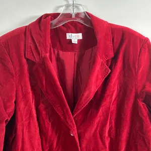Denim & Co Womens Red Cotton Velvet Blazer Jacket Size L 3-Button Lined Pockets thumbnail 3