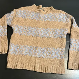 Anthropologie Elsamanda Tan and Light Blue Patterned Women's‎ wool blend Sweater thumbnail 1