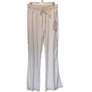 April Kiss Linen Pants Beach Summer Boho NWT High Waist Wide Leg SZ LG White thumbnail 2