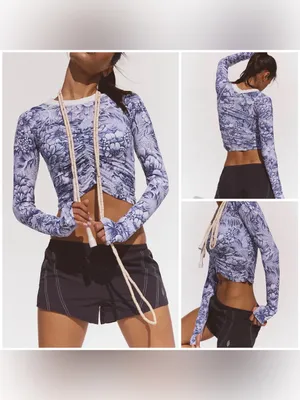 NWOT Free People FP Movement Tempo Ruched Printed Long Sleeve - navy floral - S thumbnail 2