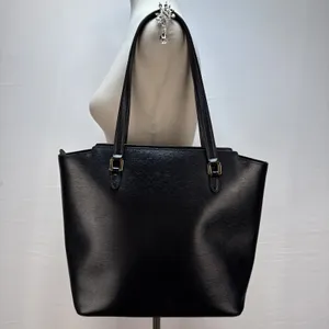Ralph Lauren Newbury Modern Pocket Tote Shoulder Bag‎ Black Textured Leather thumbnail 8
