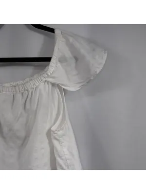 J.Crew Women’s Large White Cotton Cold Shoulder Flutter Sleeve Blouse thumbnail 3