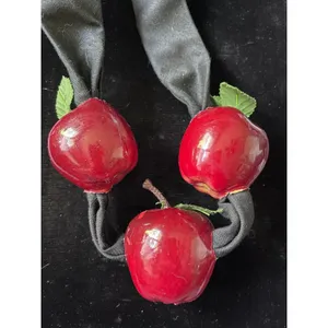 Vintage 80s 90s Teacher Apple Necklace Red Paper Mache Black Vintage 1980s-199 thumbnail 3