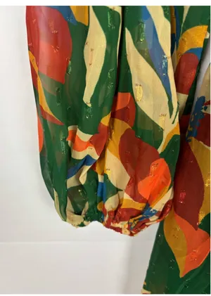 Flying Tomato Green Tropical Floral Boho Chiffon Long Sleeve Mini Dress Small thumbnail 4