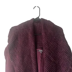 Lisa Rinna Collection Women Large Red‎ Maroon Wrap Cardigan Chunky Sweater thumbnail 3
