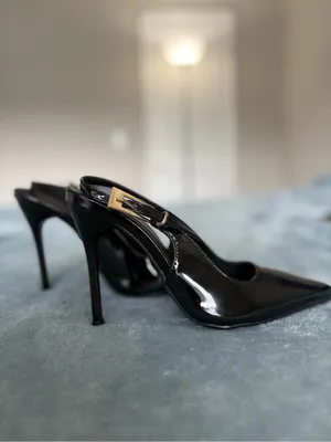 Geeyea Black Patent Slingback Stiletto Heels Pointed Toe EU 36 New thumbnail 2